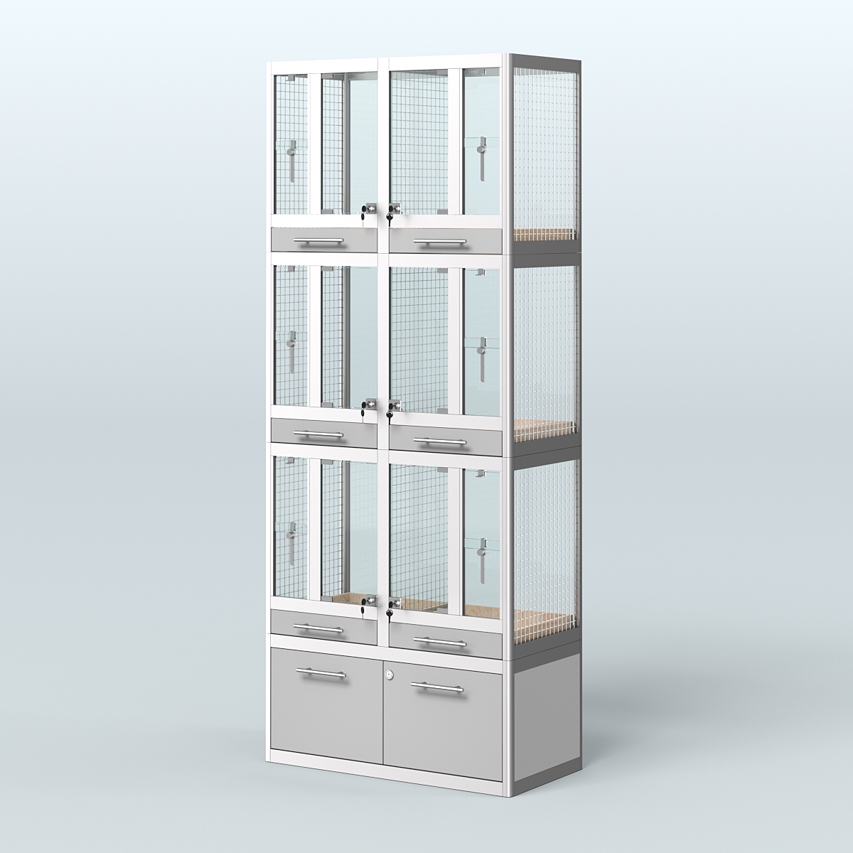 Витрина средняя для продажи птиц в зоомагазин серии ЖАКО-03 Серый