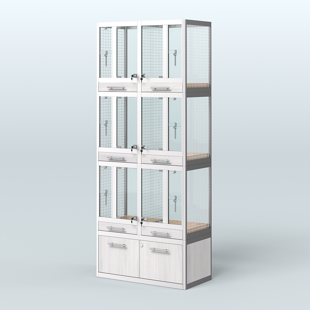 Витрина средняя для продажи птиц в зоомагазин серии ЖАКО-03 Ясень Анкор светлый