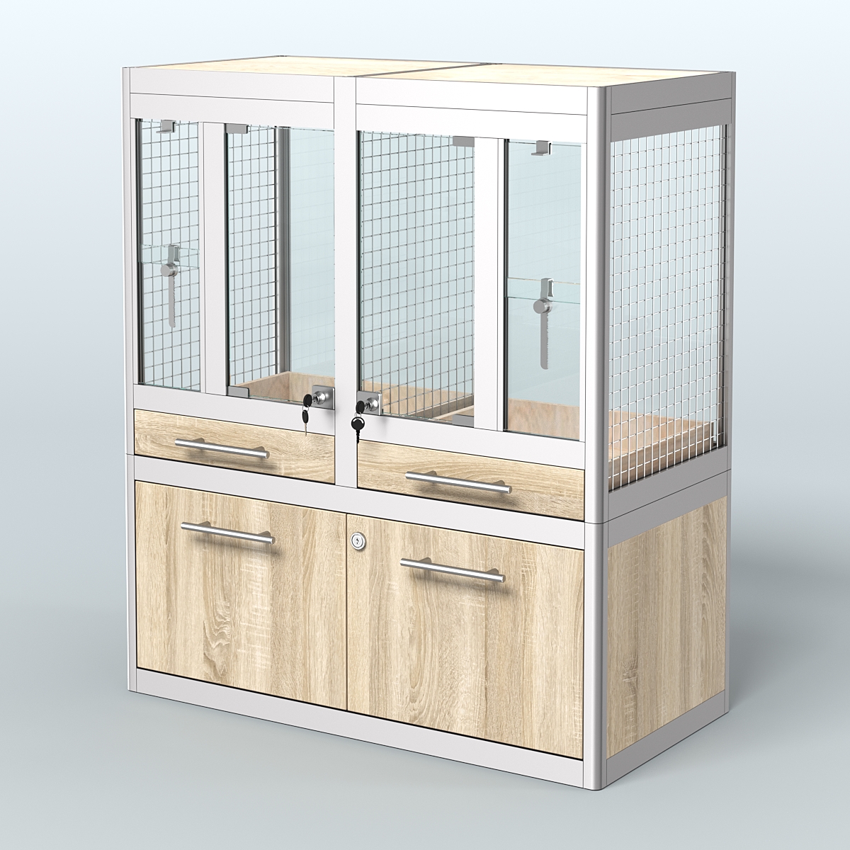 Витрина низкая с подсветкой для продажи птиц в зоомагазин серии ЖАКО-С-01 Дуб сонома