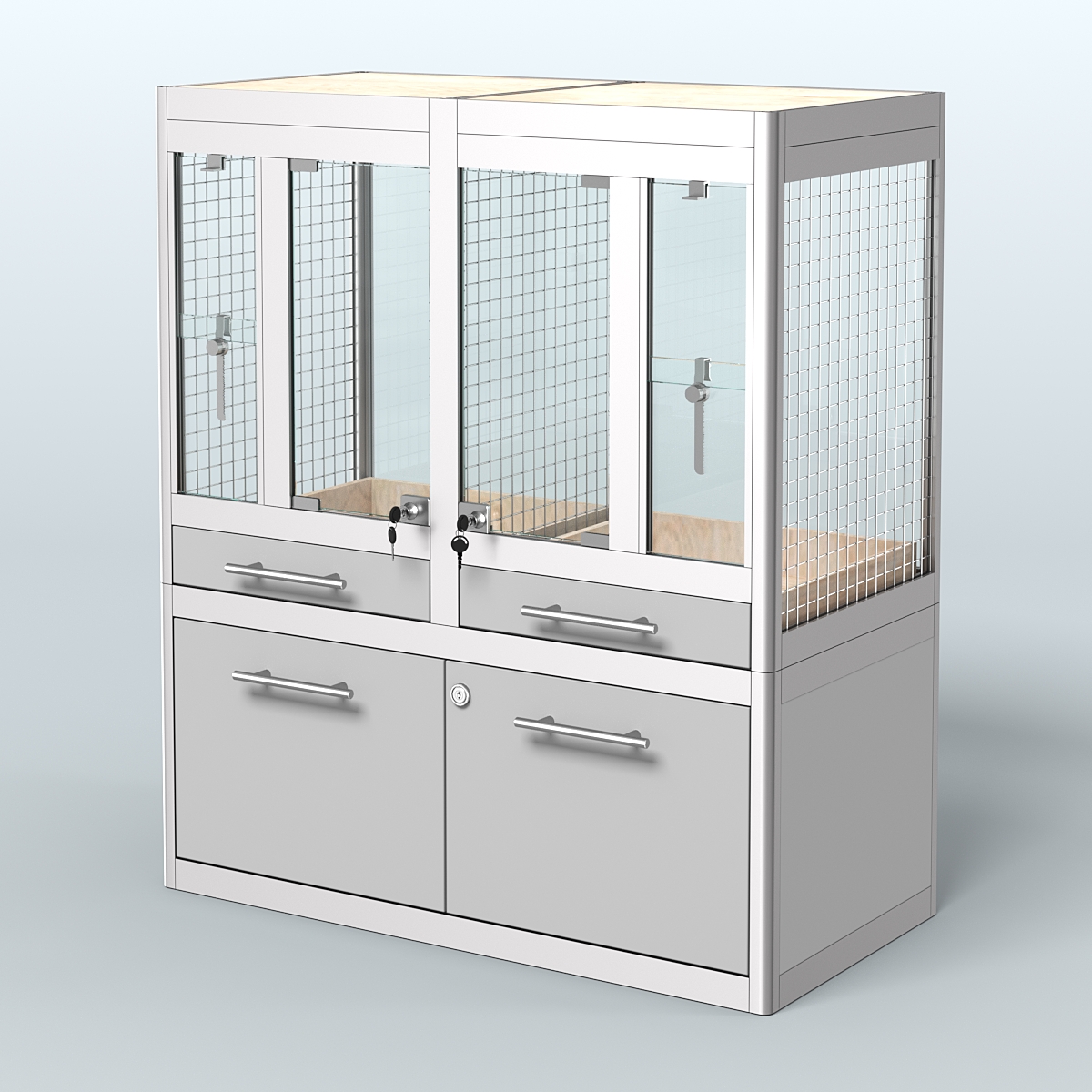 Витрина низкая с подсветкой для продажи птиц в зоомагазин серии ЖАКО-С-01 Серый