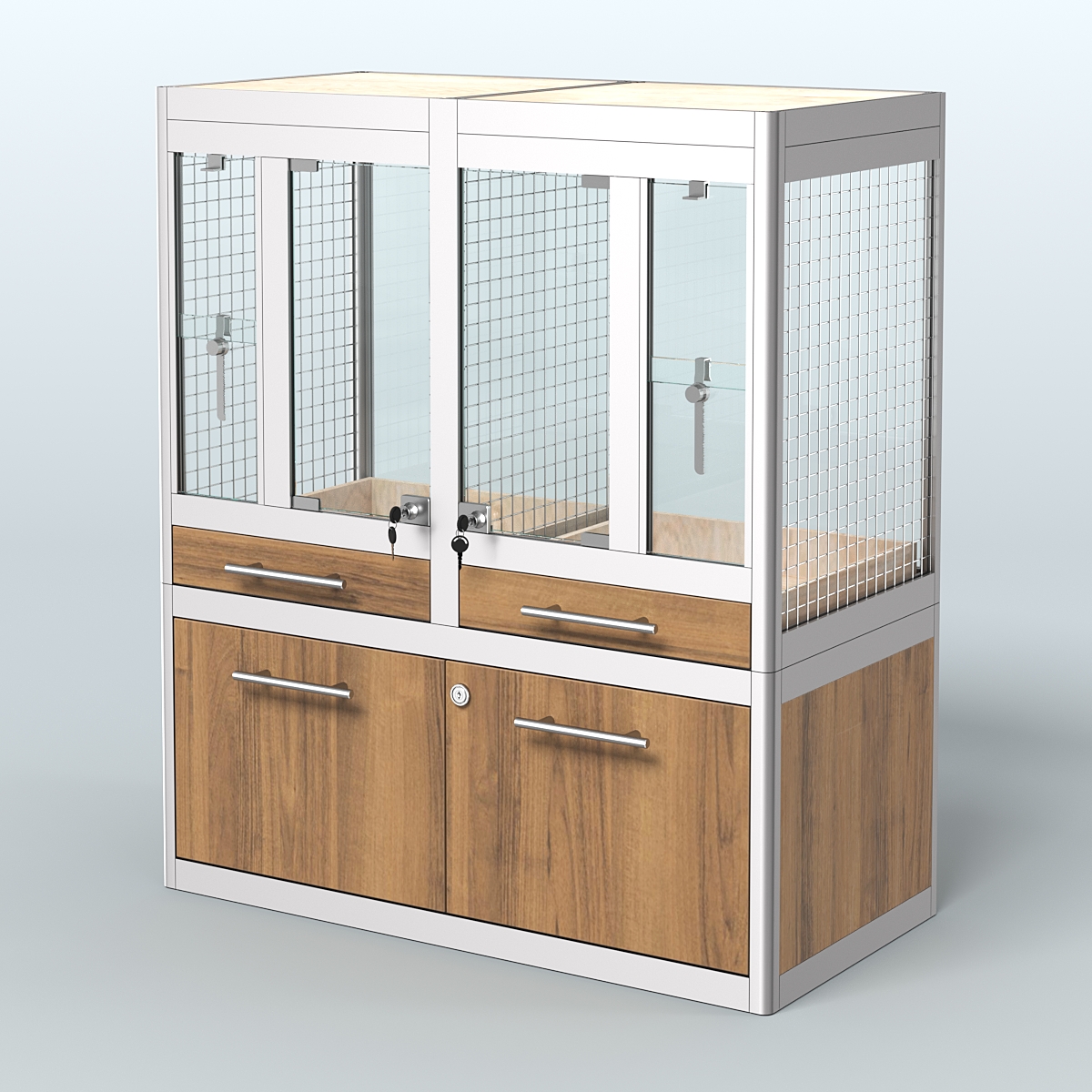 Витрина низкая с подсветкой для продажи птиц в зоомагазин серии ЖАКО-С-01 Орех