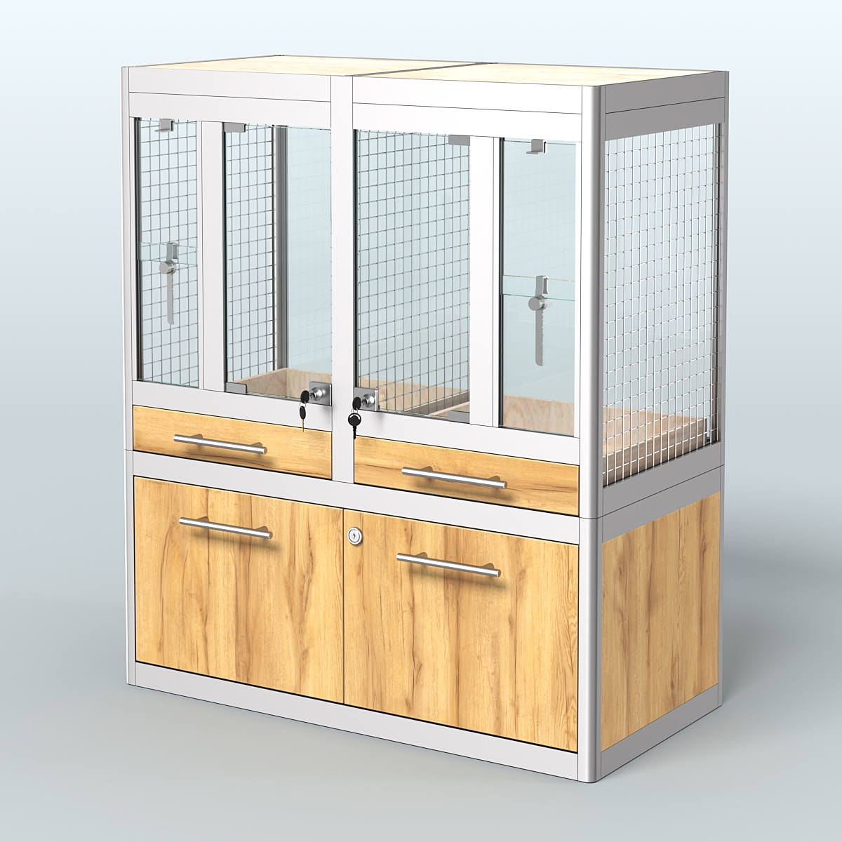 Витрина низкая с подсветкой для продажи птиц в зоомагазин серии ЖАКО-С-01 Дуб Золотистый