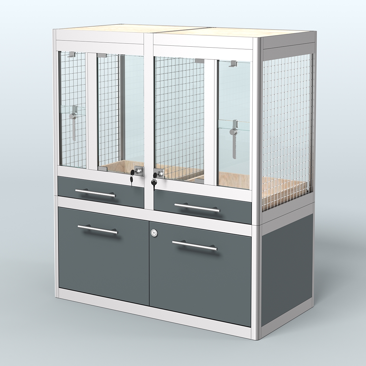 Витрина низкая с подсветкой для продажи птиц в зоомагазин серии ЖАКО-С-01 Темно-Серый