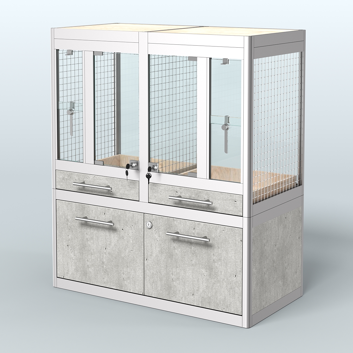 Витрина низкая с подсветкой для продажи птиц в зоомагазин серии ЖАКО-С-01 Метрополитан Грей