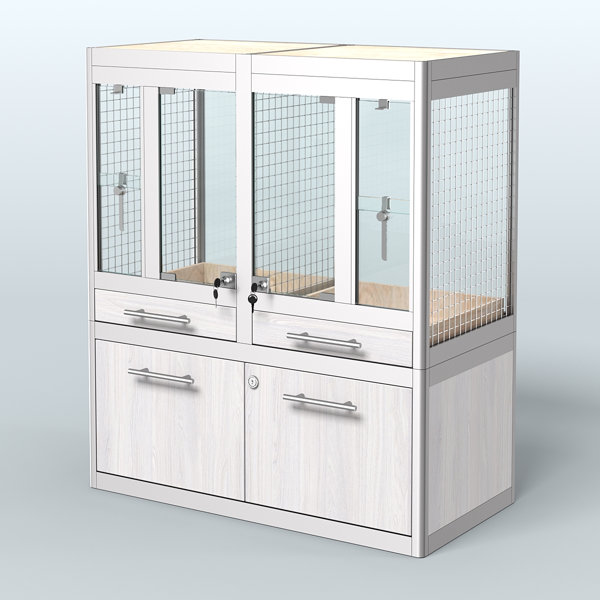 Витрина низкая с подсветкой для продажи птиц в зоомагазин серии ЖАКО-С-01 Ясень Анкор светлый