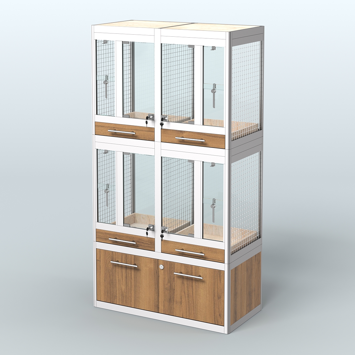 Витрина малая с подсветкой для продажи птиц в зоомагазин серии ЖАКО-С-02 Орех