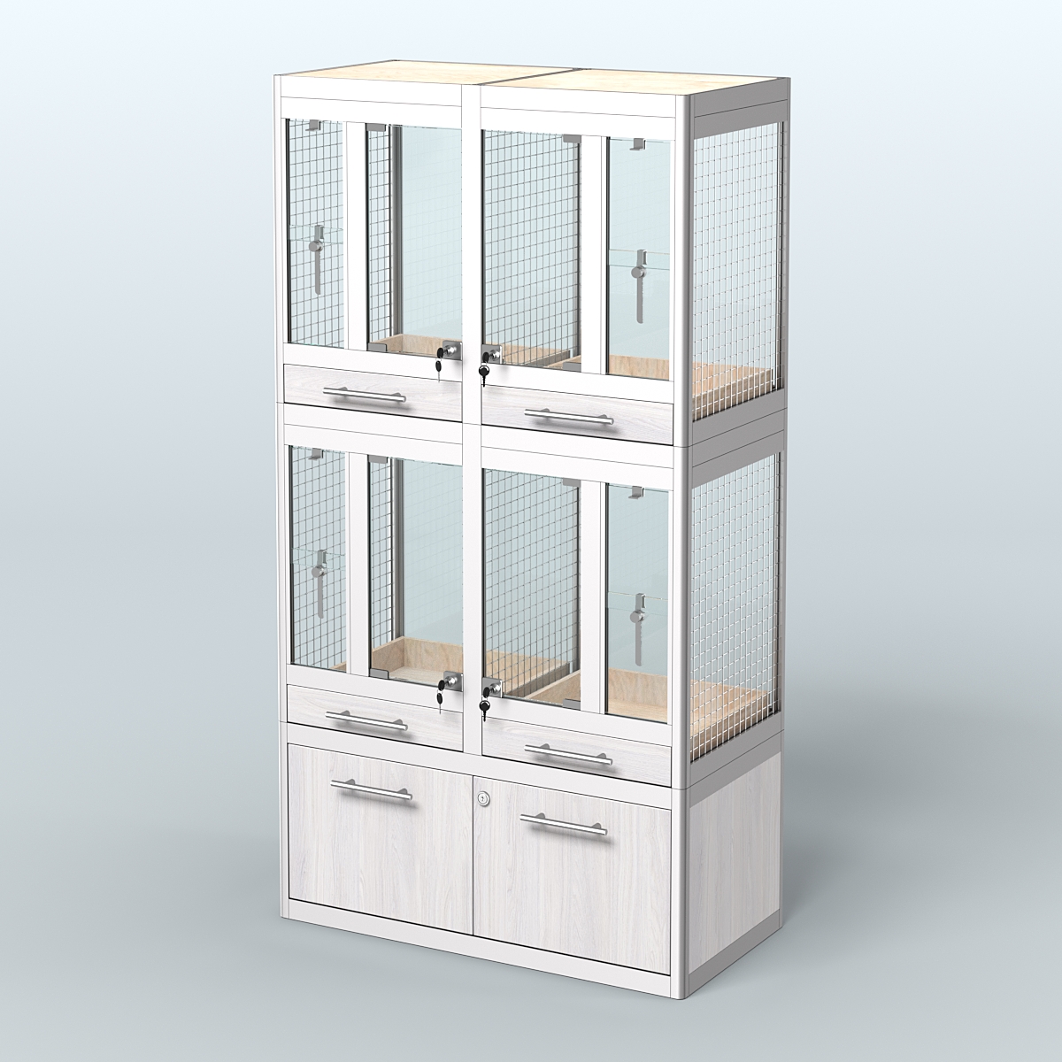 Витрина малая с подсветкой для продажи птиц в зоомагазин серии ЖАКО-С-02 Ясень Анкор светлый