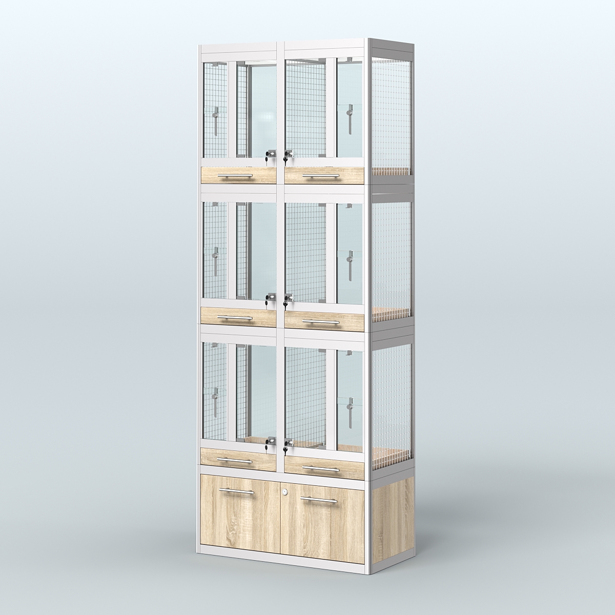 Витрина средняя с подсветкой для продажи птиц в зоомагазин серии ЖАКО-С-03 Дуб сонома