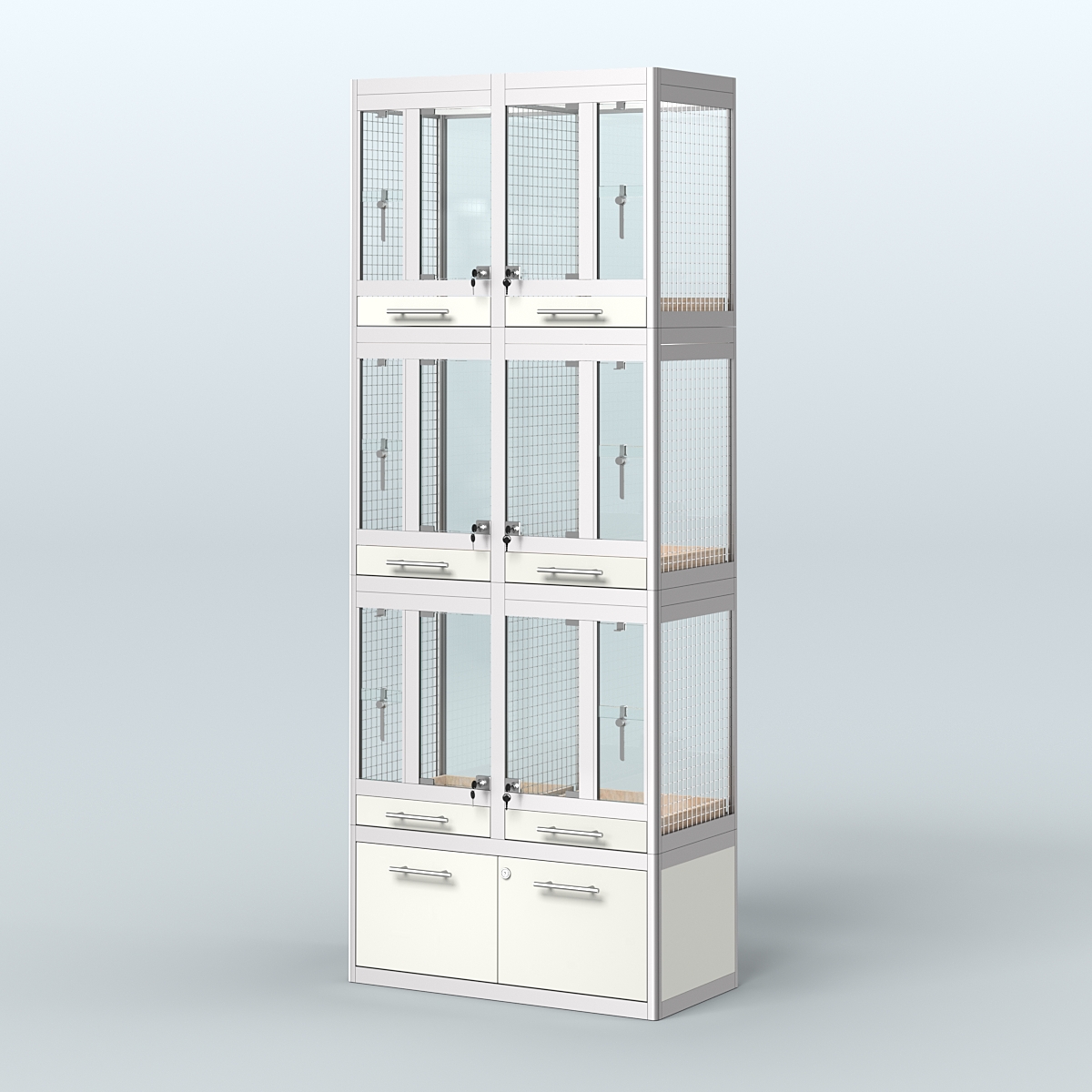 Витрина средняя с подсветкой для продажи птиц в зоомагазин серии ЖАКО-С-03 Белый