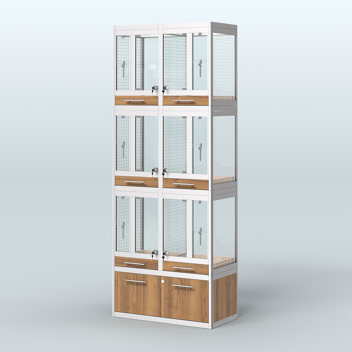 Витрина средняя с подсветкой для продажи птиц в зоомагазин серии ЖАКО-С-03 Орех