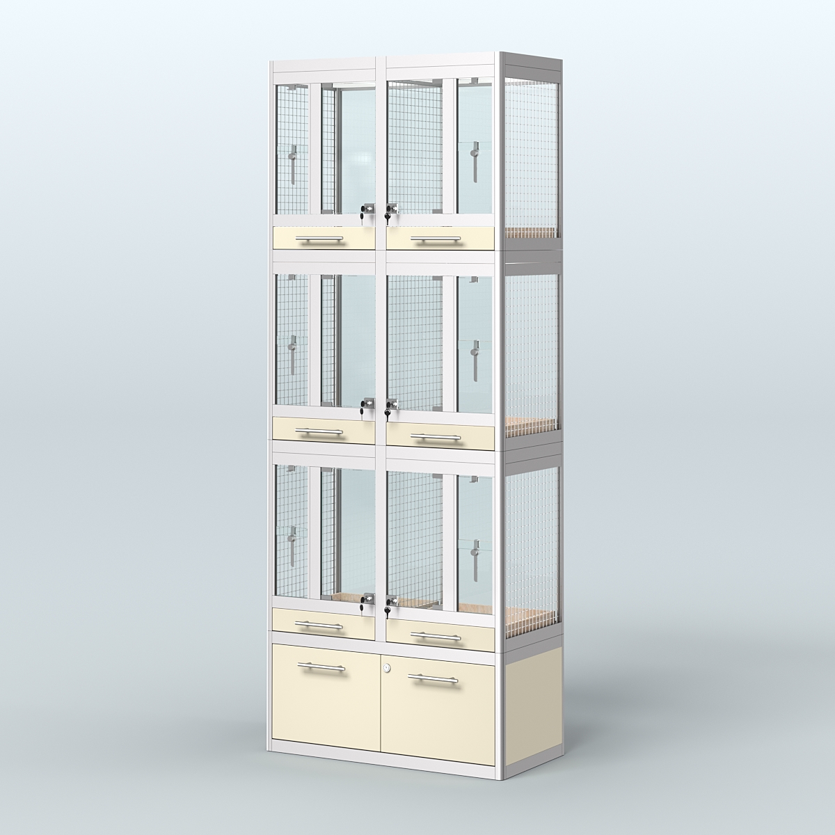 Витрина средняя с подсветкой для продажи птиц в зоомагазин серии ЖАКО-С-03 Крем Вайс