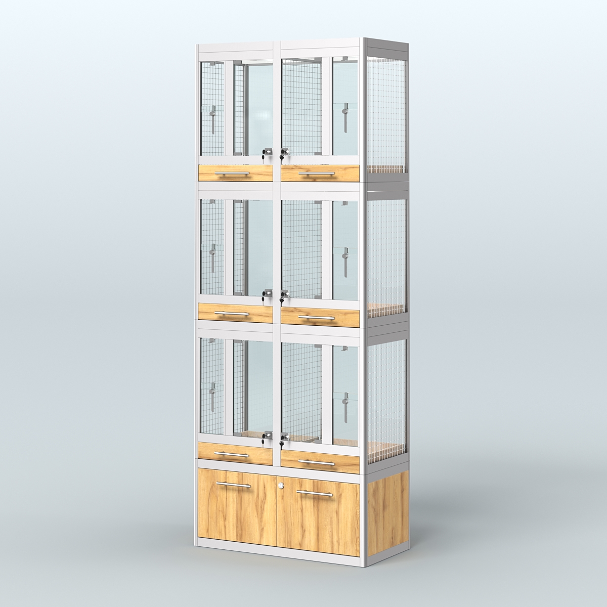 Витрина средняя с подсветкой для продажи птиц в зоомагазин серии ЖАКО-С-03 Дуб Золотистый