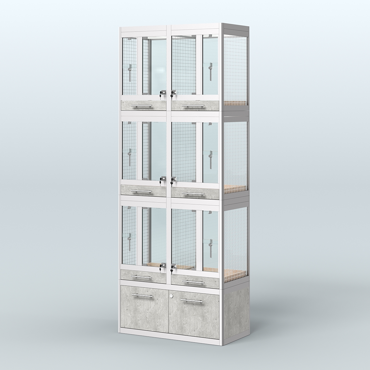 Витрина средняя с подсветкой для продажи птиц в зоомагазин серии ЖАКО-С-03 Метрополитан Грей