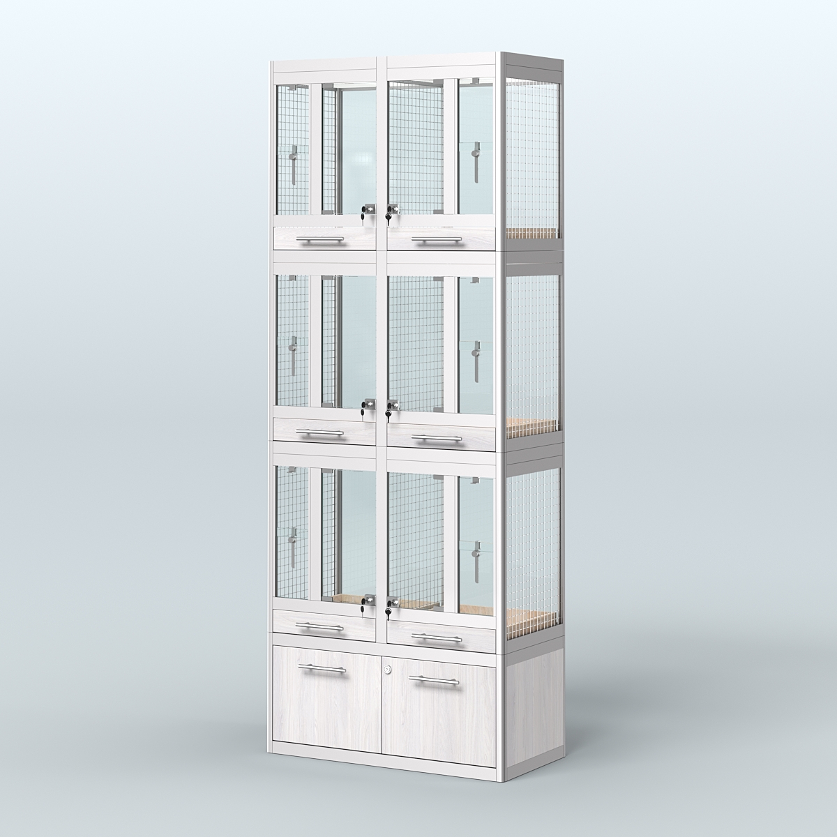 Витрина средняя с подсветкой для продажи птиц в зоомагазин серии ЖАКО-С-03 Ясень Анкор светлый