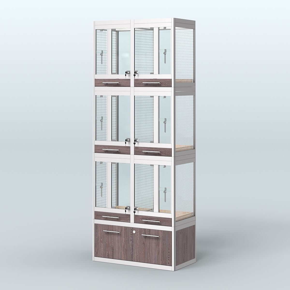 Витрина средняя с подсветкой для продажи птиц в зоомагазин серии ЖАКО-С-03 Ясень Анкор темный