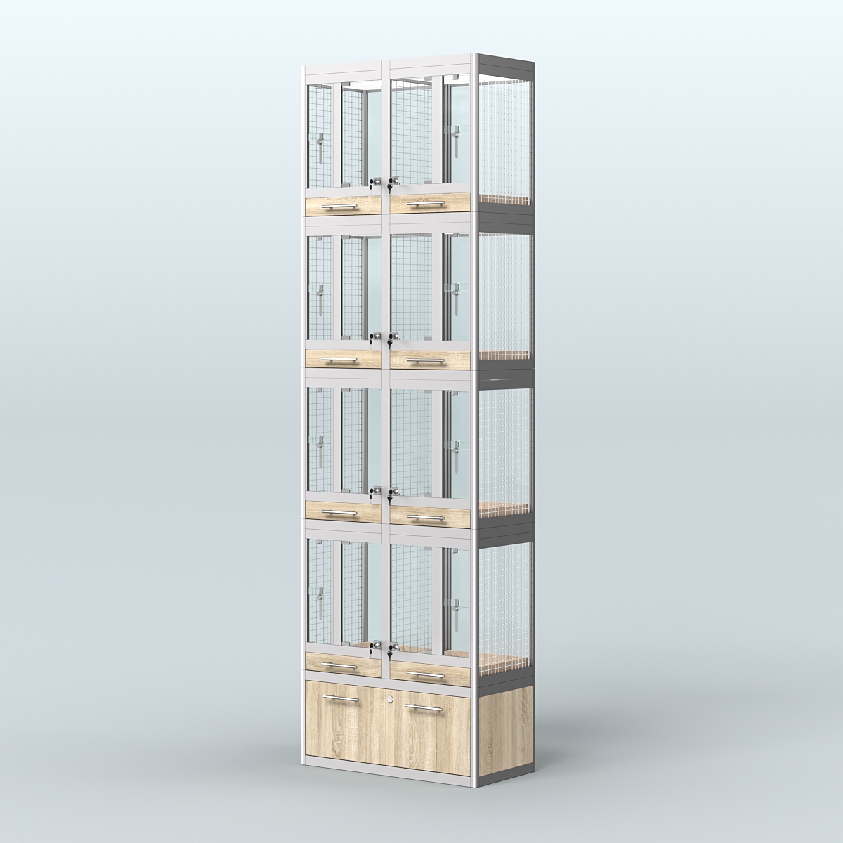 Витрина большая с подсветкой для продажи птиц в зоомагазин серии ЖАКО-С-04 Дуб сонома