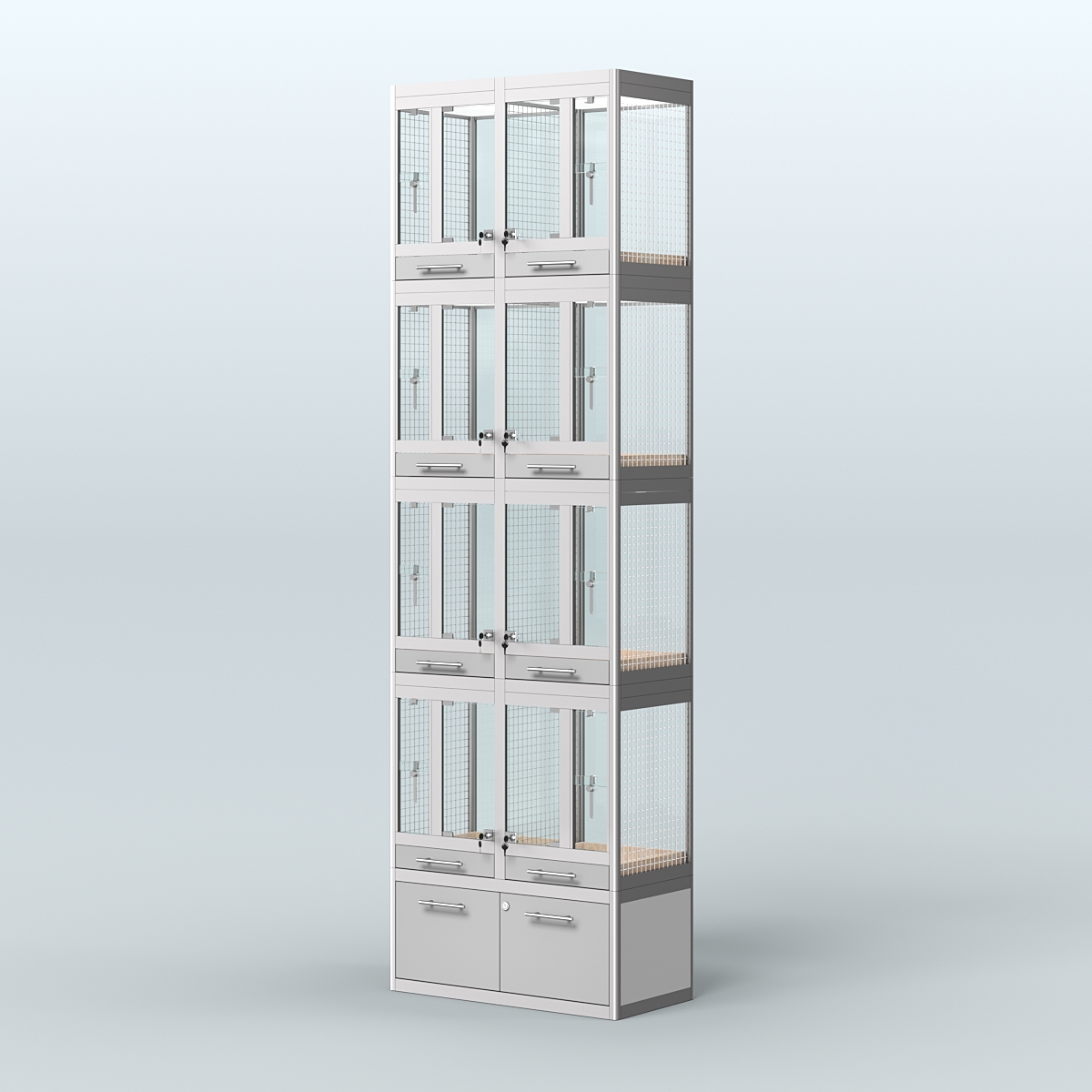 Витрина большая с подсветкой для продажи птиц в зоомагазин серии ЖАКО-С-04 Серый