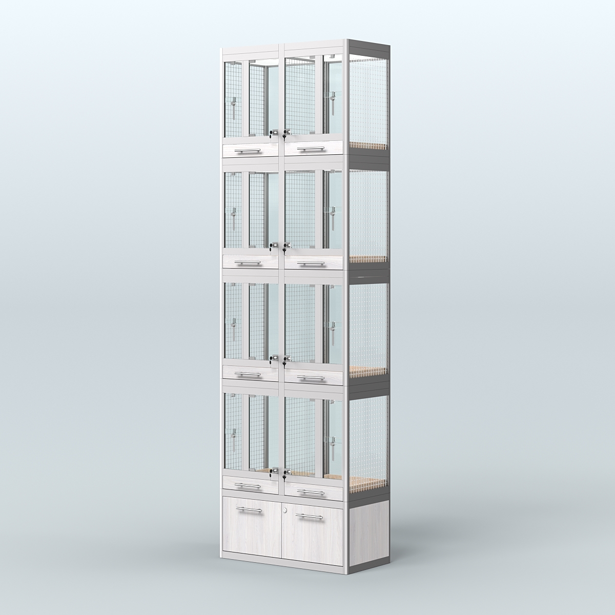 Витрина большая с подсветкой для продажи птиц в зоомагазин серии ЖАКО-С-04 Ясень Анкор светлый