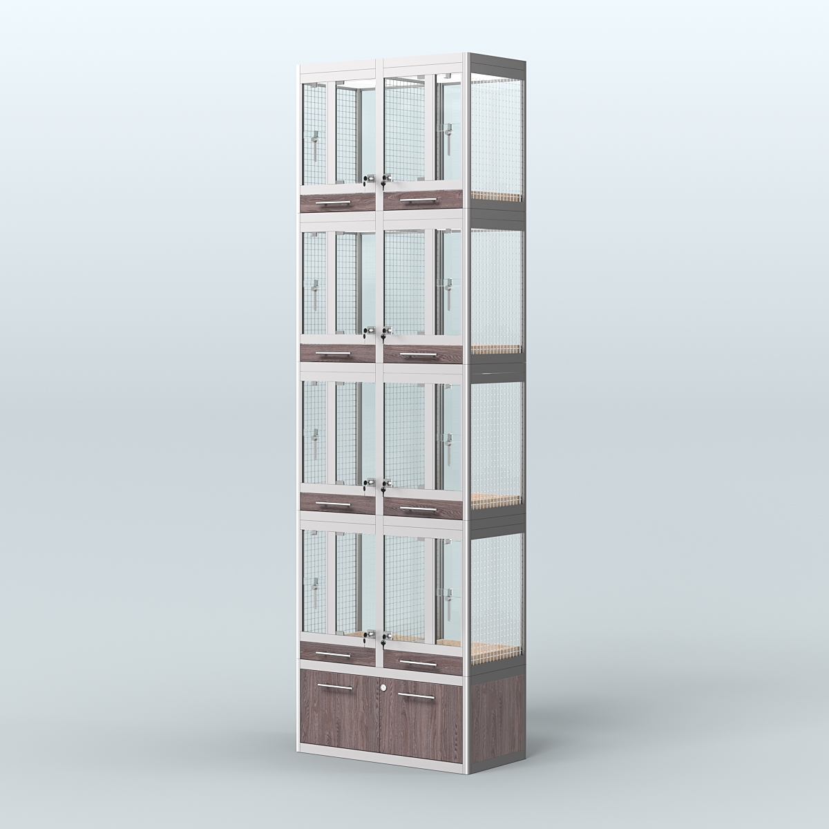 Витрина большая с подсветкой для продажи птиц в зоомагазин серии ЖАКО-С-04 Ясень Анкор темный