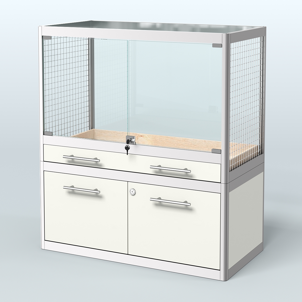 Витрина низкая для продажи средних млекопитающих в зоомагазин серии КУНЬИ-01 Белый