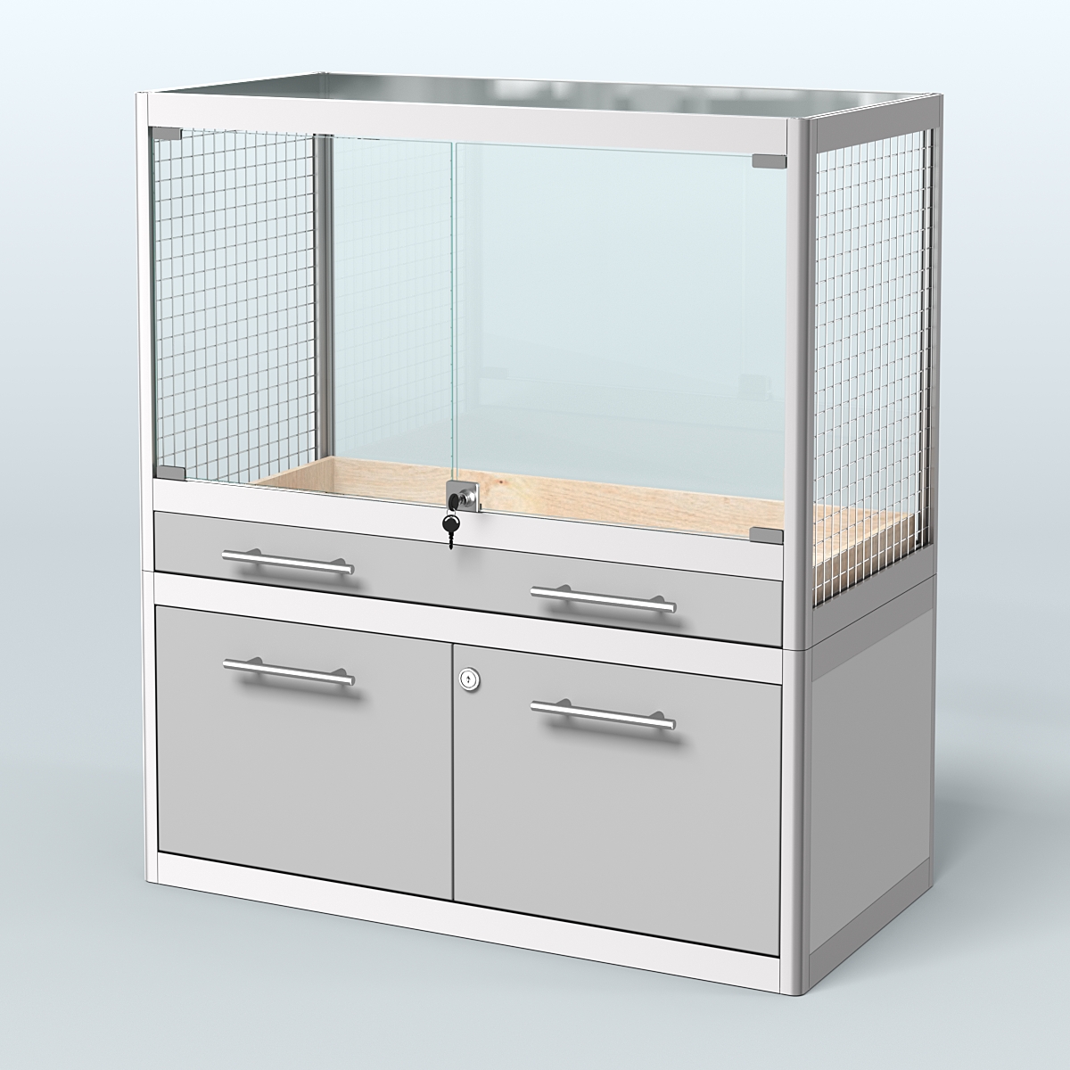 Витрина низкая для продажи средних млекопитающих в зоомагазин серии КУНЬИ-01 Серый