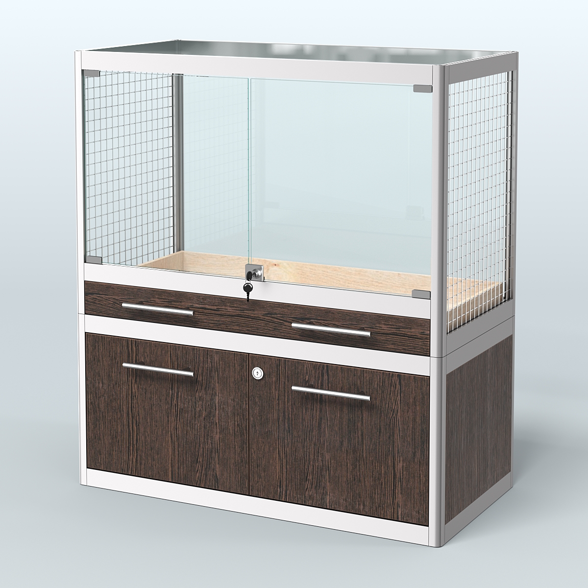 Витрина низкая для продажи средних млекопитающих в зоомагазин серии КУНЬИ-01 Дуб Венге