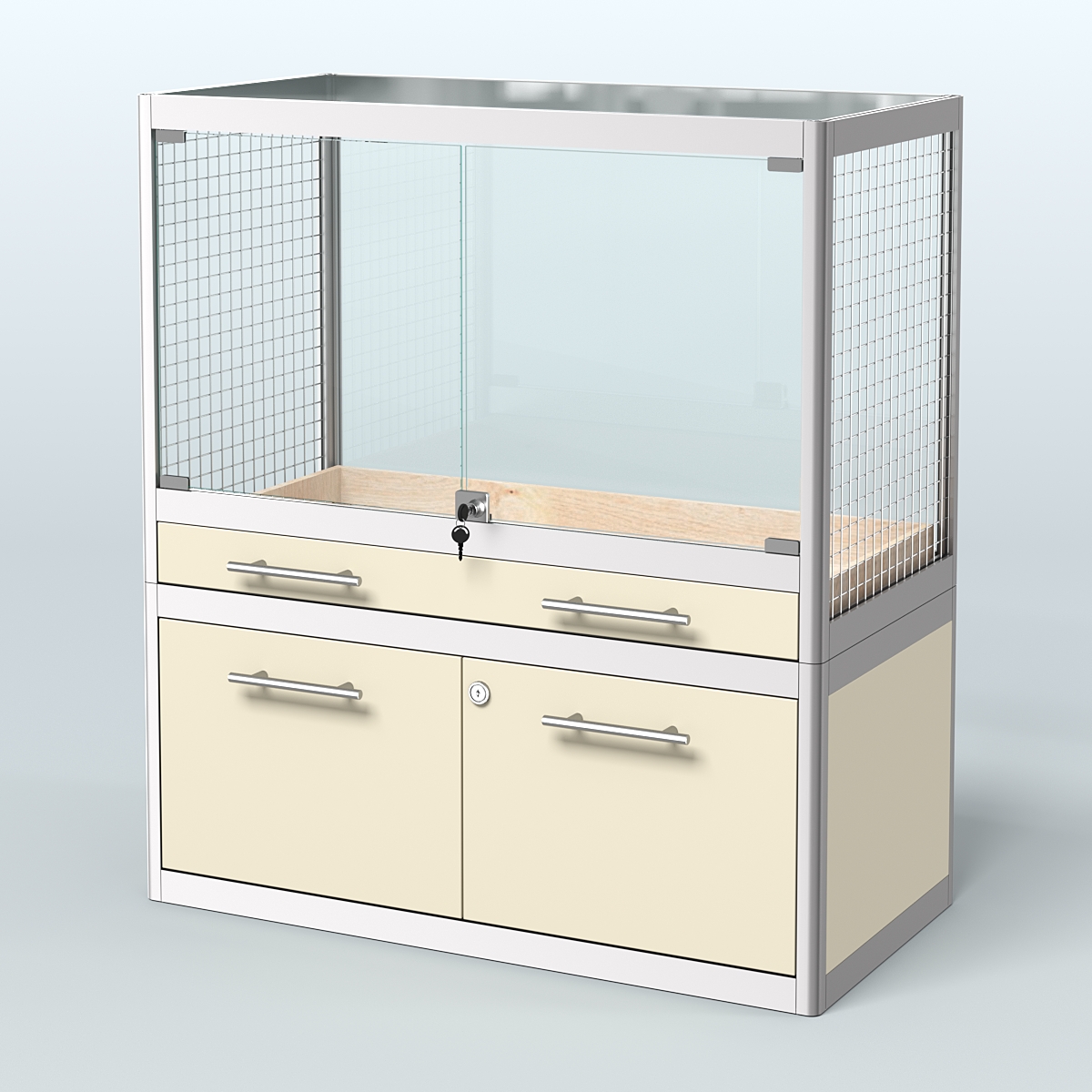 Витрина низкая для продажи средних млекопитающих в зоомагазин серии КУНЬИ-01 Крем Вайс