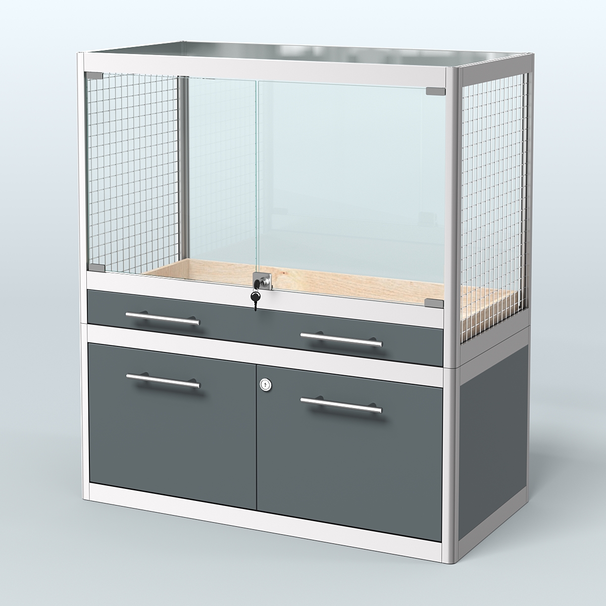 Витрина низкая для продажи средних млекопитающих в зоомагазин серии КУНЬИ-01 Темно-Серый