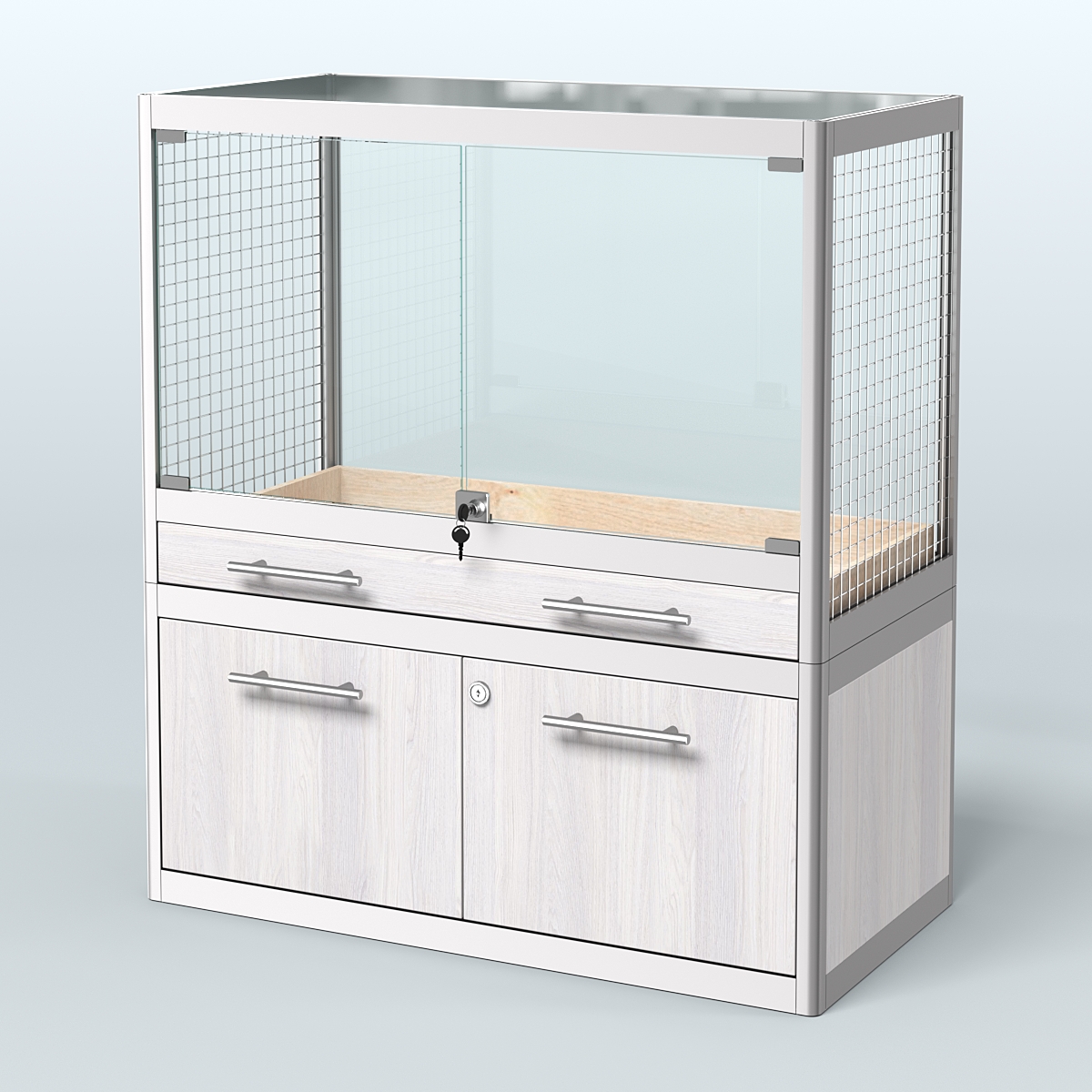 Витрина низкая для продажи средних млекопитающих в зоомагазин серии КУНЬИ-01 Ясень Анкор светлый