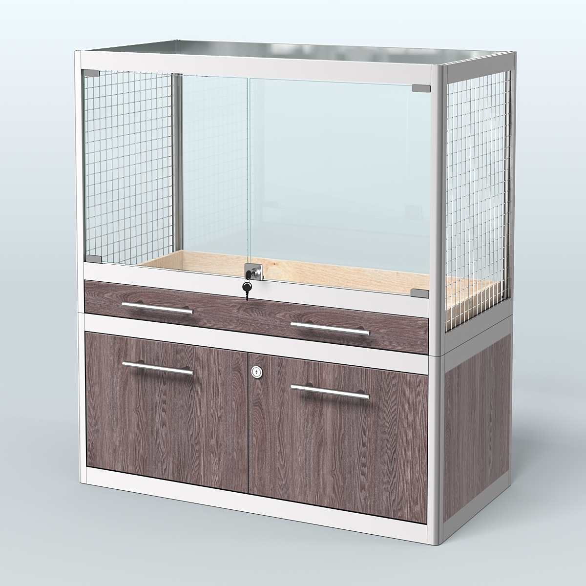 Витрина низкая для продажи средних млекопитающих в зоомагазин серии КУНЬИ-01 Ясень Анкор темный