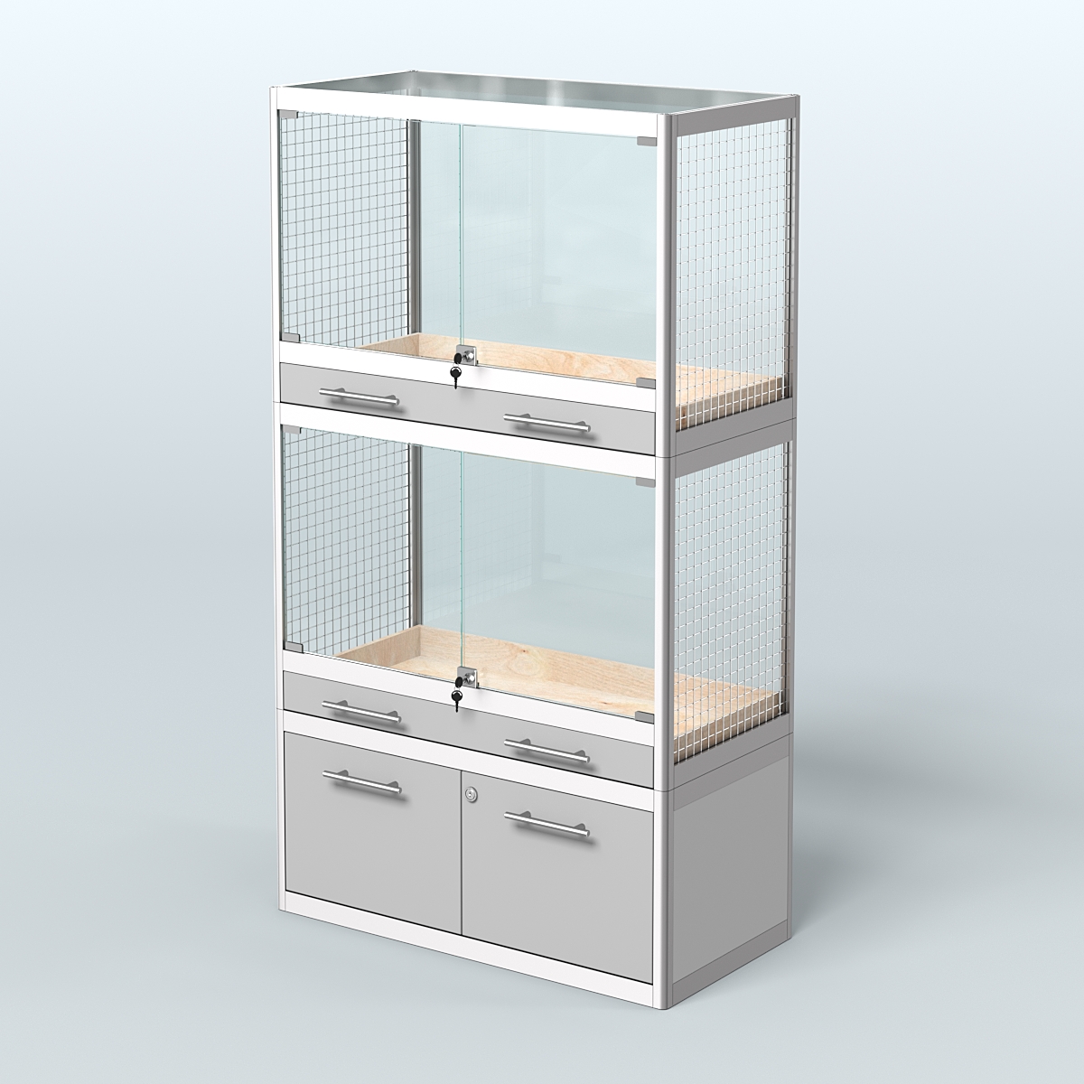 Витрина малая для продажи средних млекопитающих в зоомагазин серии КУНЬИ-02 Серый