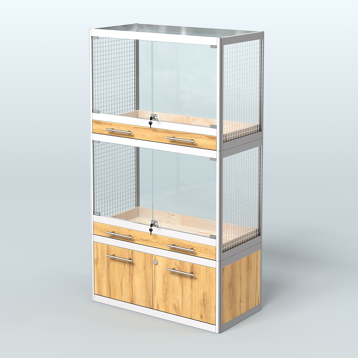 Витрина малая для продажи средних млекопитающих в зоомагазин серии КУНЬИ-02 Дуб Золотистый