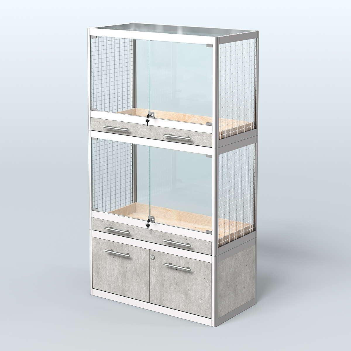 Витрина малая для продажи средних млекопитающих в зоомагазин серии КУНЬИ-02 Метрополитан Грей