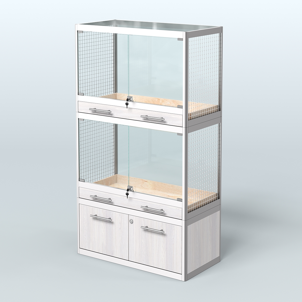 Витрина малая для продажи средних млекопитающих в зоомагазин серии КУНЬИ-02 Ясень Анкор светлый