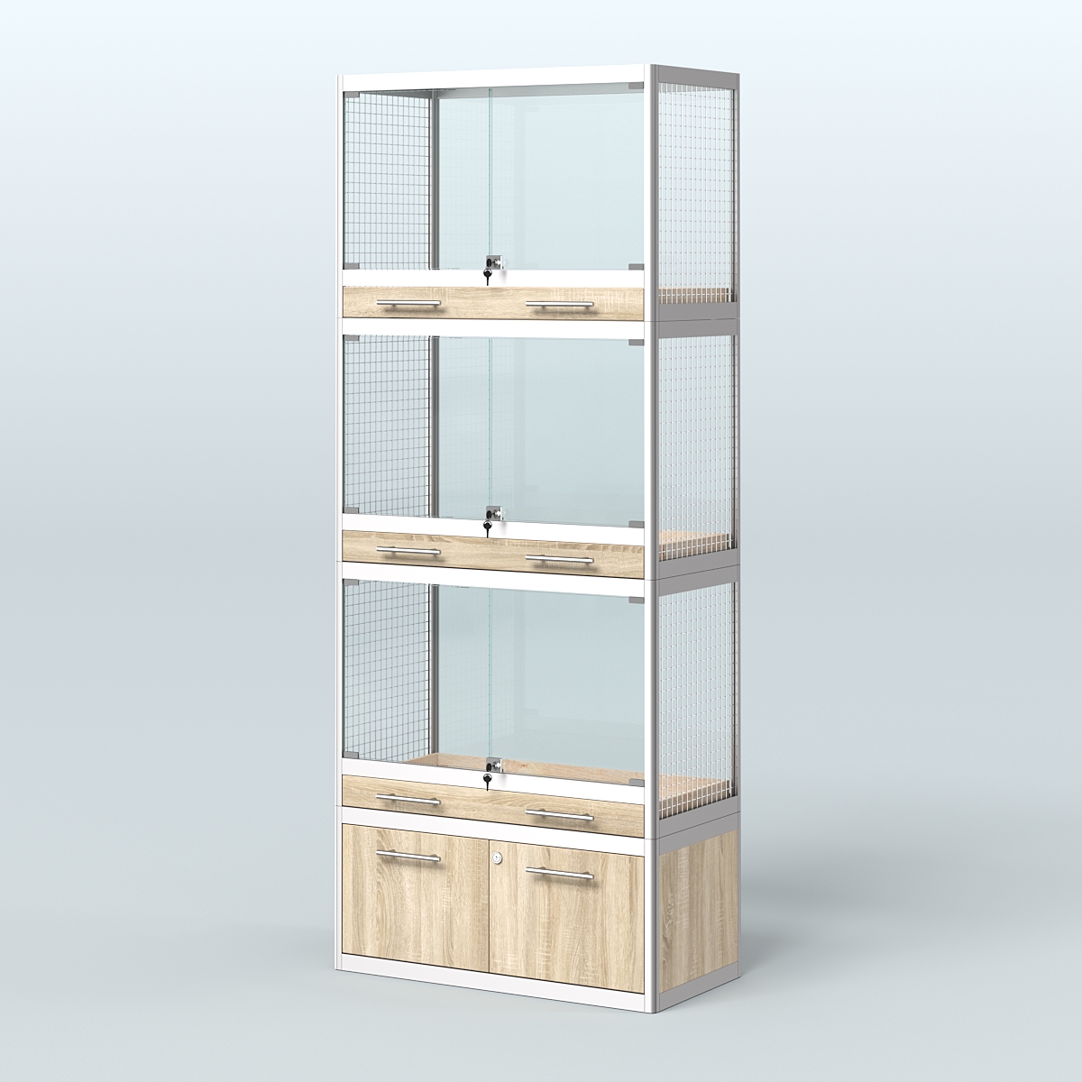 Витрина средняя для продажи средних млекопитающих в зоомагазин серии КУНЬИ-03 Дуб сонома