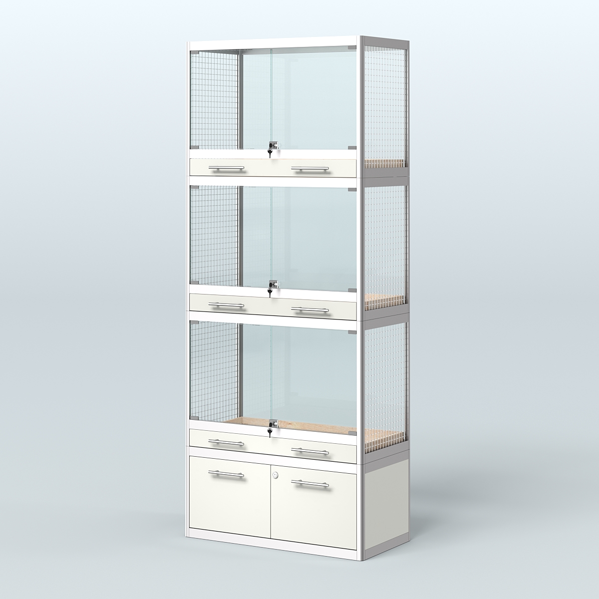 Витрина средняя для продажи средних млекопитающих в зоомагазин серии КУНЬИ-03 Белый