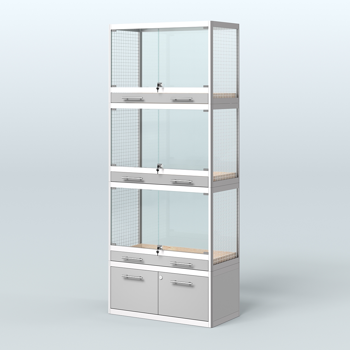 Витрина средняя для продажи средних млекопитающих в зоомагазин серии КУНЬИ-03 Серый