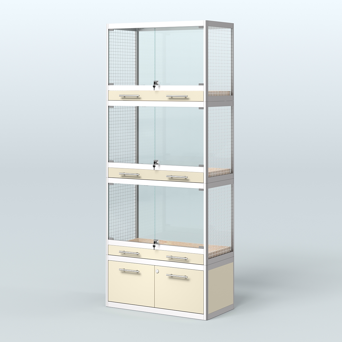 Витрина средняя для продажи средних млекопитающих в зоомагазин серии КУНЬИ-03 Крем Вайс