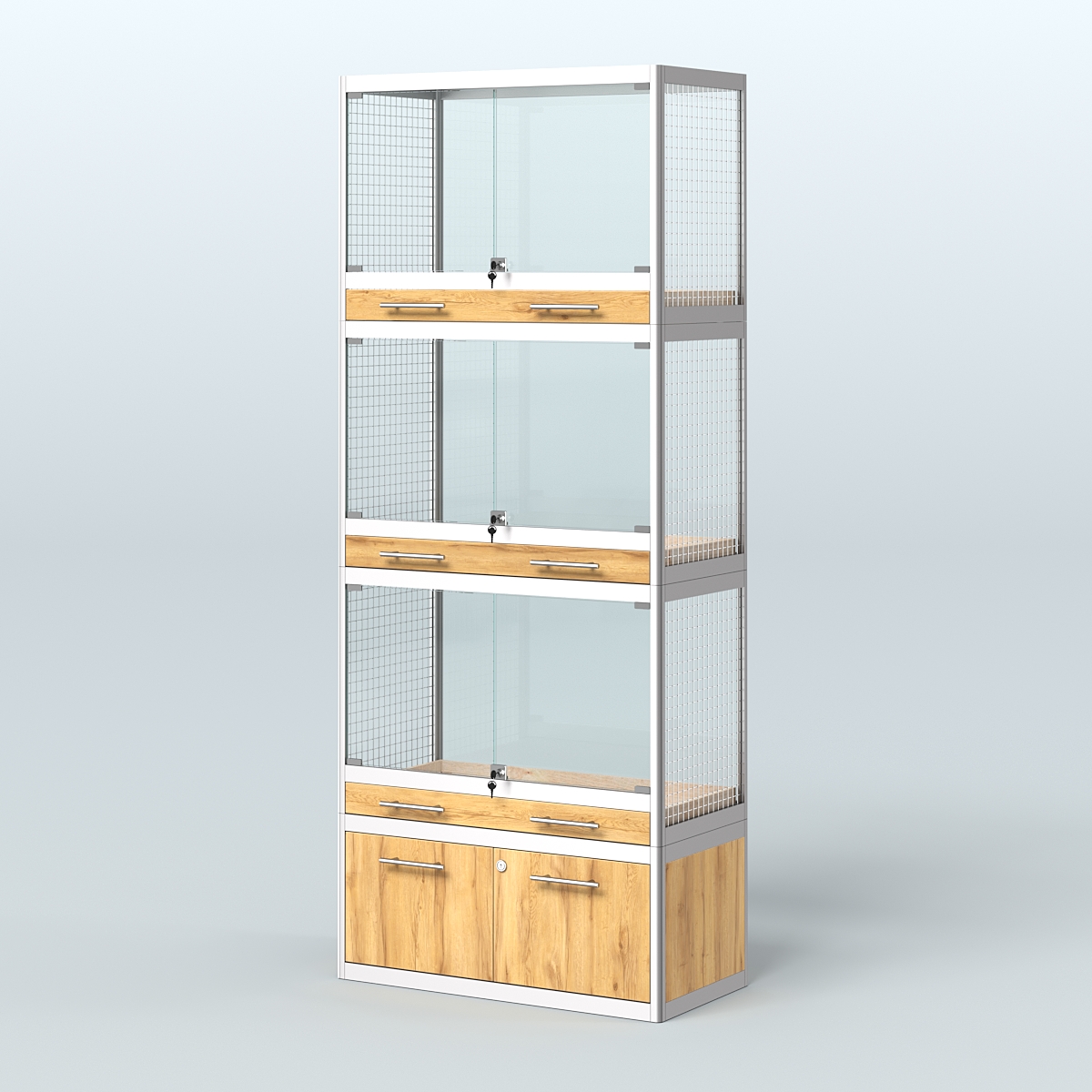 Витрина средняя для продажи средних млекопитающих в зоомагазин серии КУНЬИ-03 Дуб Золотистый