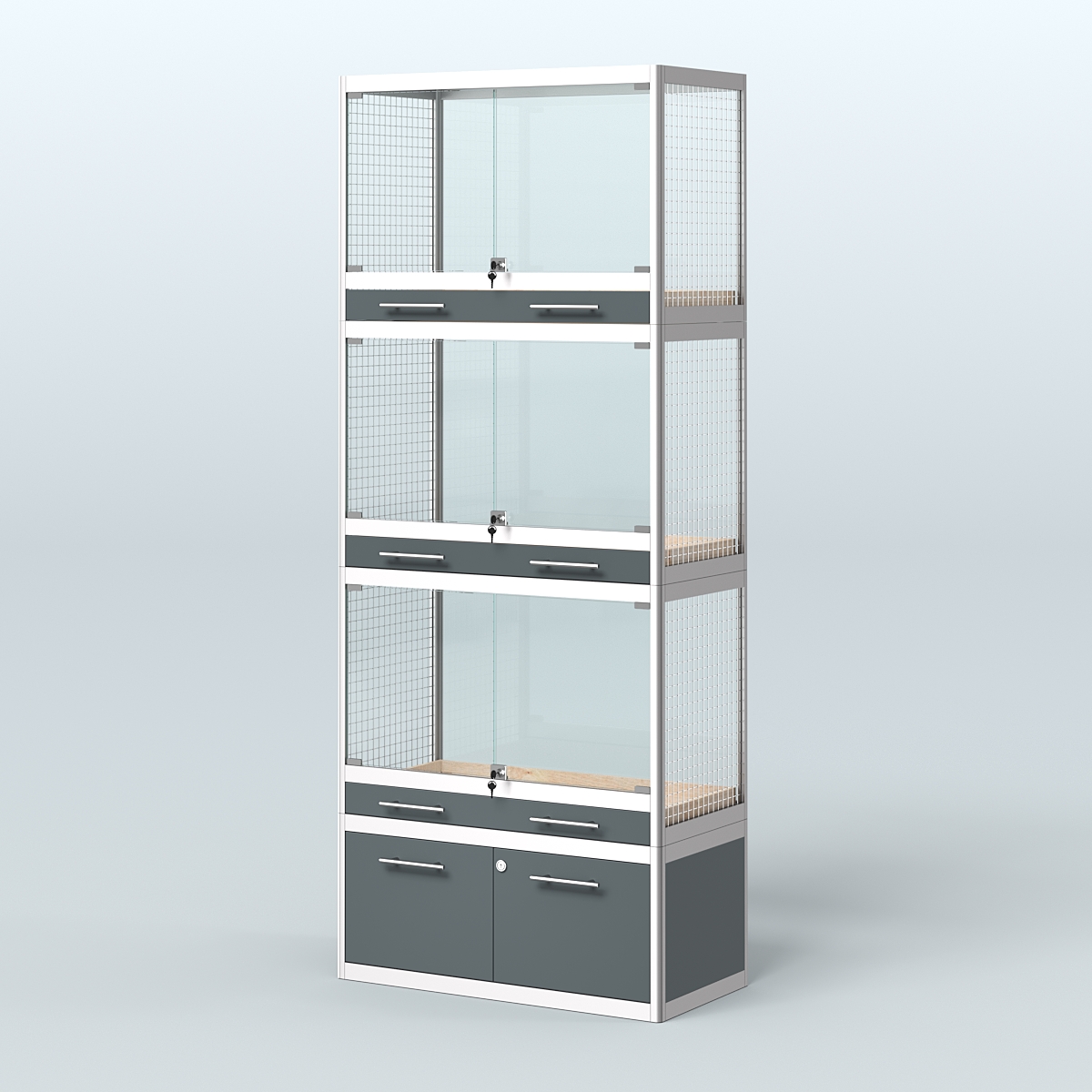 Витрина средняя для продажи средних млекопитающих в зоомагазин серии КУНЬИ-03 Темно-Серый