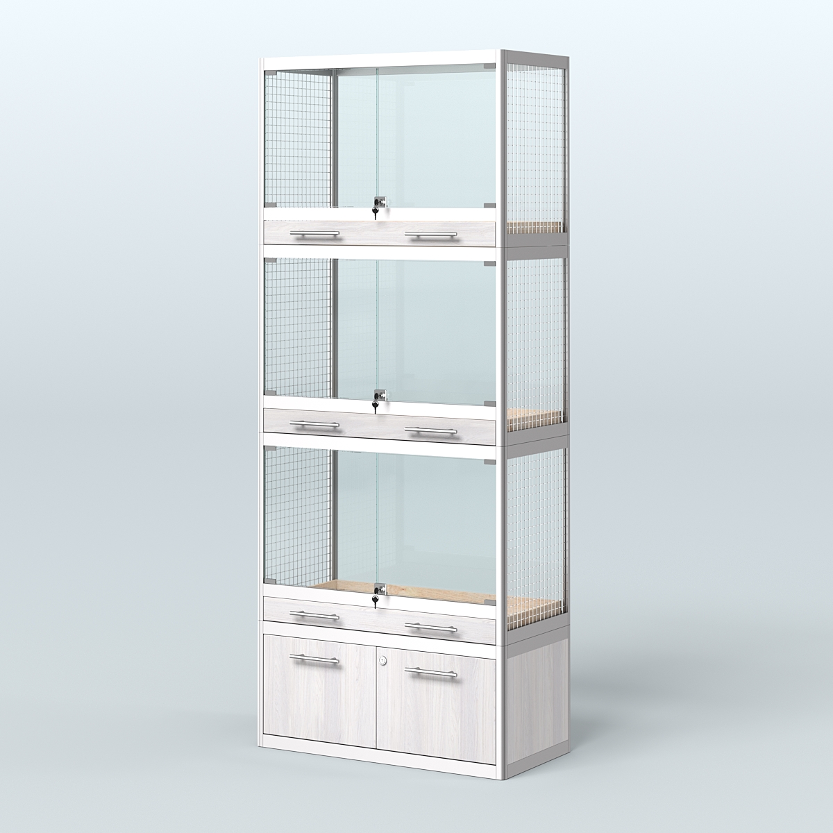 Витрина средняя для продажи средних млекопитающих в зоомагазин серии КУНЬИ-03 Ясень Анкор светлый