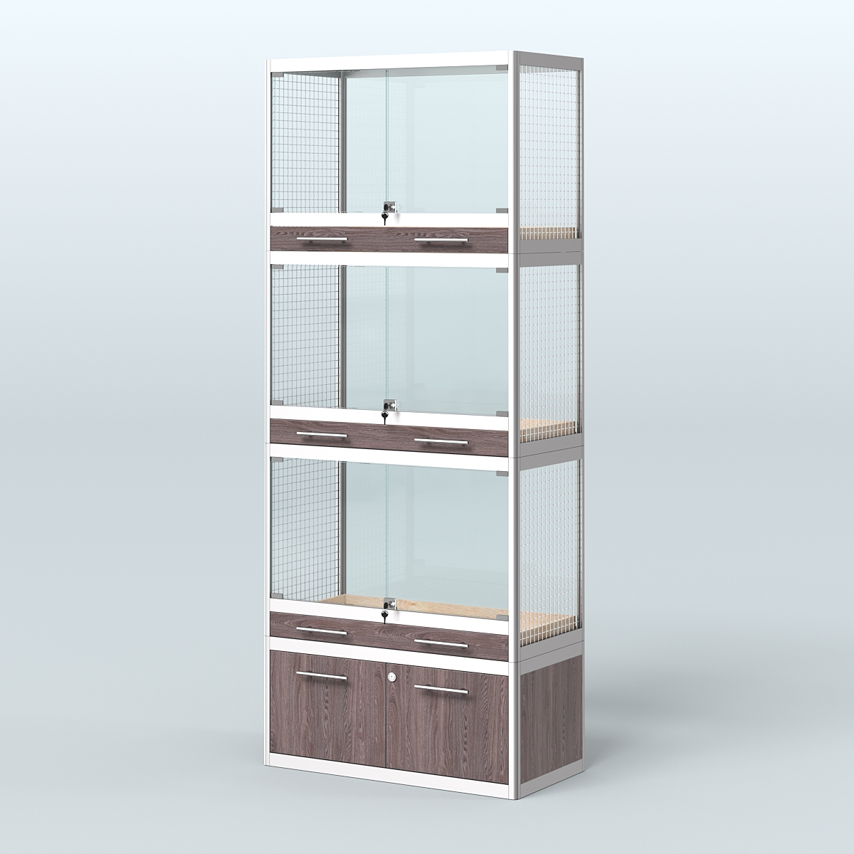 Витрина средняя для продажи средних млекопитающих в зоомагазин серии КУНЬИ-03 Ясень Анкор темный