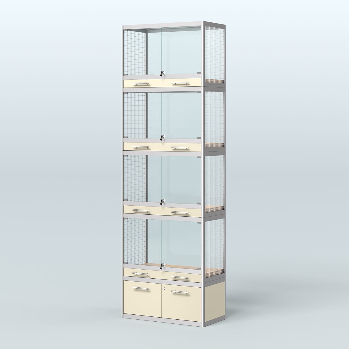 Витрина большая для продажи средних млекопитающих в зоомагазин серии КУНЬИ-04 Крем Вайс