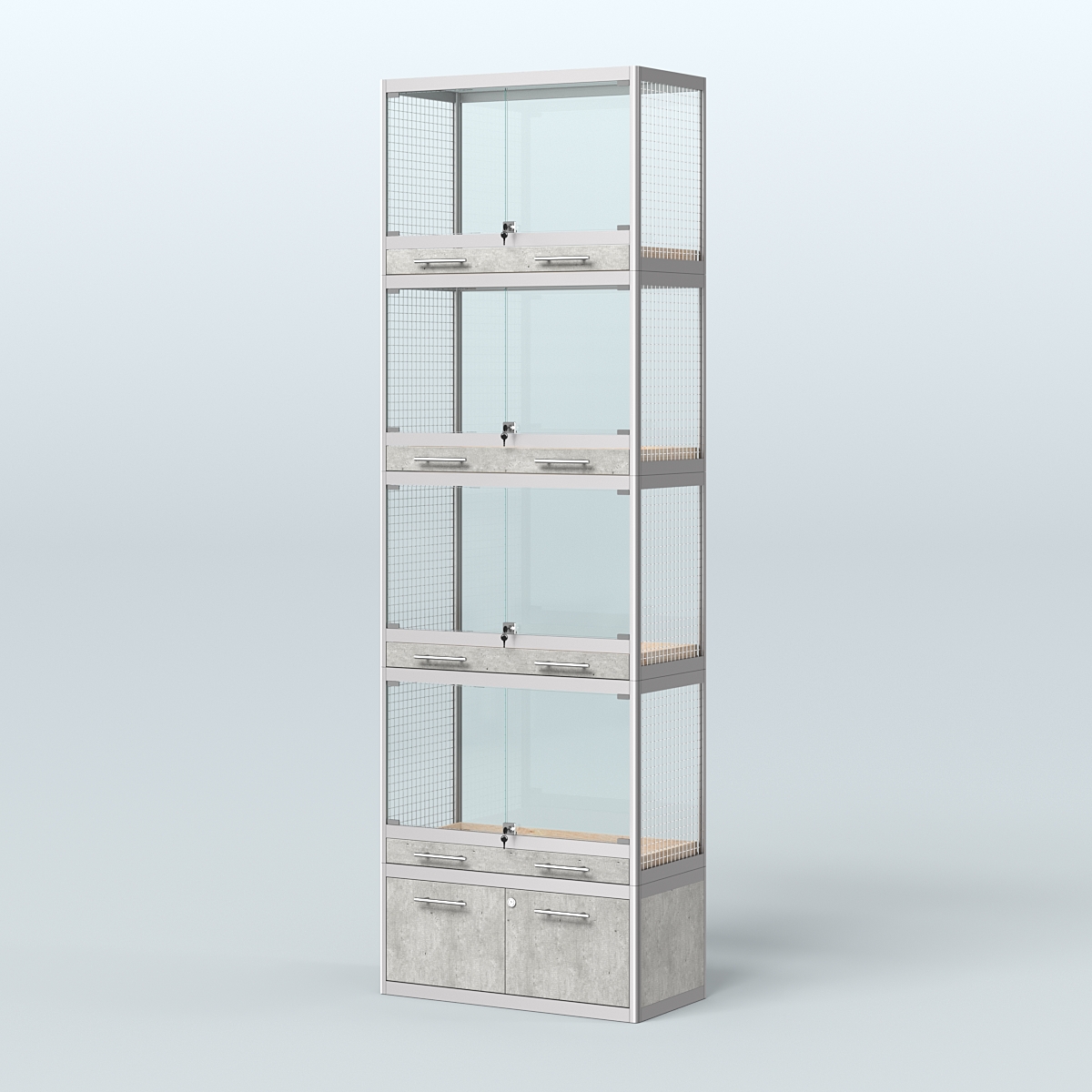 Витрина большая для продажи средних млекопитающих в зоомагазин серии КУНЬИ-04 Метрополитан Грей