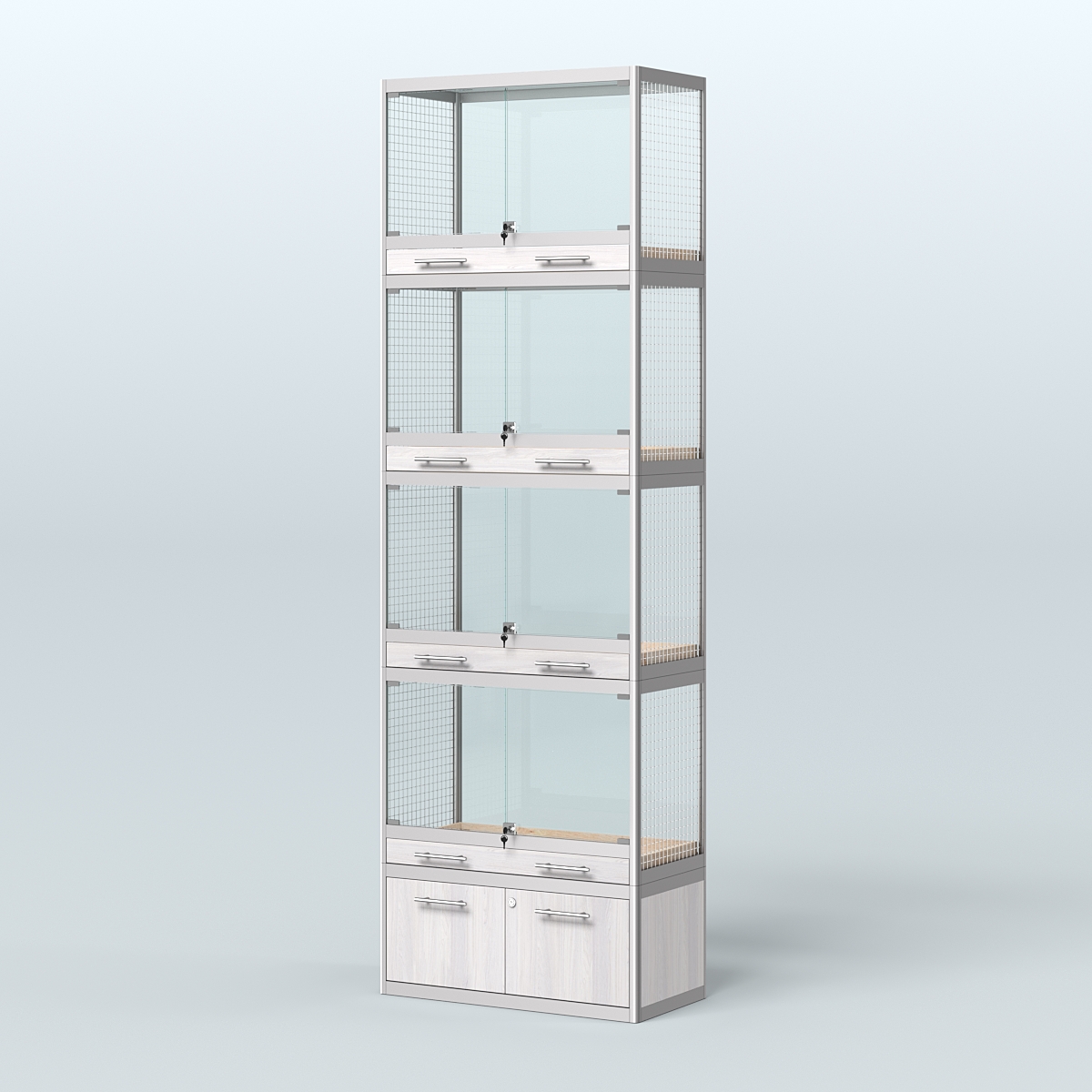 Витрина большая для продажи средних млекопитающих в зоомагазин серии КУНЬИ-04 Ясень Анкор светлый