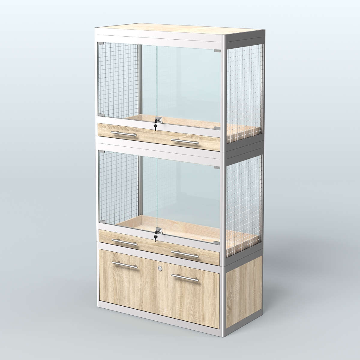 Витрина малая с подсветкой для продажи средних млекопитающих в зоомагазин серии КУНЬИ-С-02 Дуб сонома