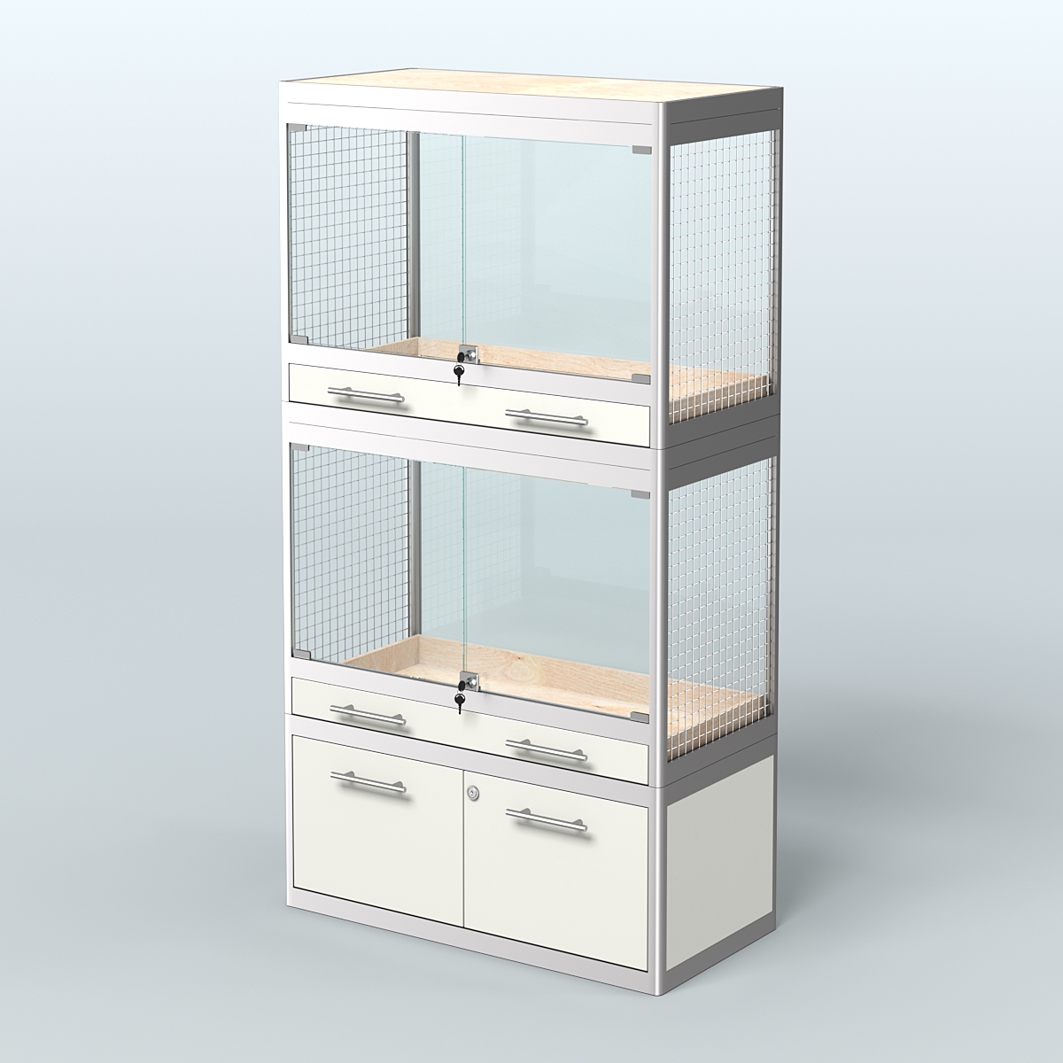 Витрина малая с подсветкой для продажи средних млекопитающих в зоомагазин серии КУНЬИ-С-02 Белый