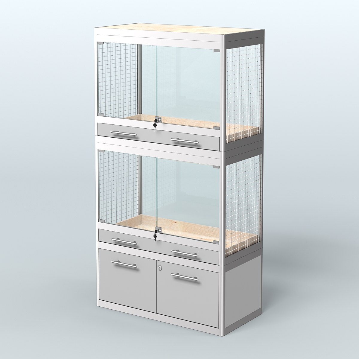 Витрина малая с подсветкой для продажи средних млекопитающих в зоомагазин серии КУНЬИ-С-02 Серый