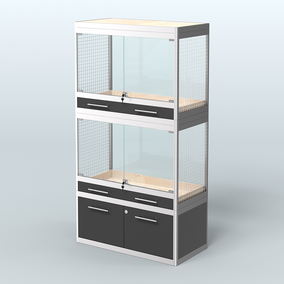 Витрина малая с подсветкой для продажи средних млекопитающих в зоомагазин серии КУНЬИ-С-02 Черный