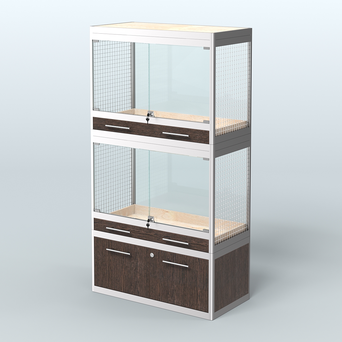 Витрина малая с подсветкой для продажи средних млекопитающих в зоомагазин серии КУНЬИ-С-02 Дуб Венге